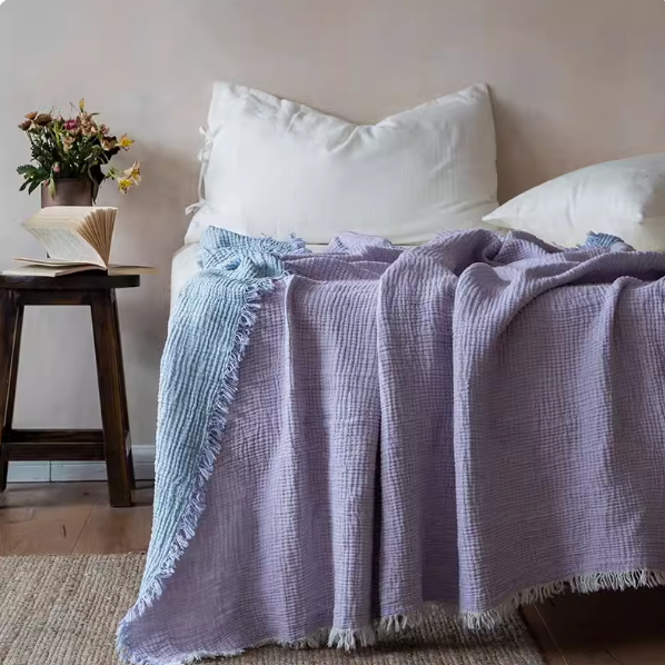 Cozy Dual-Color Cotton Throw Blanket – Reversible & Lightweight