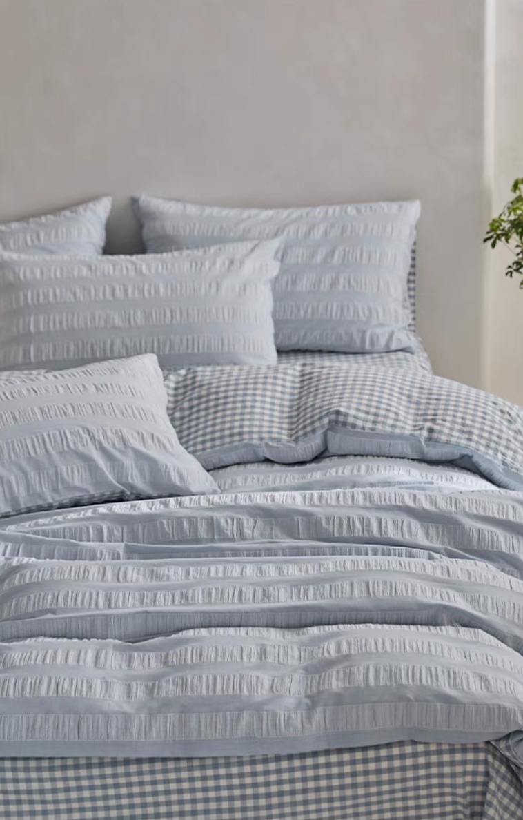 Grid Cotton Duvet, Sheet &amp; Shams Set