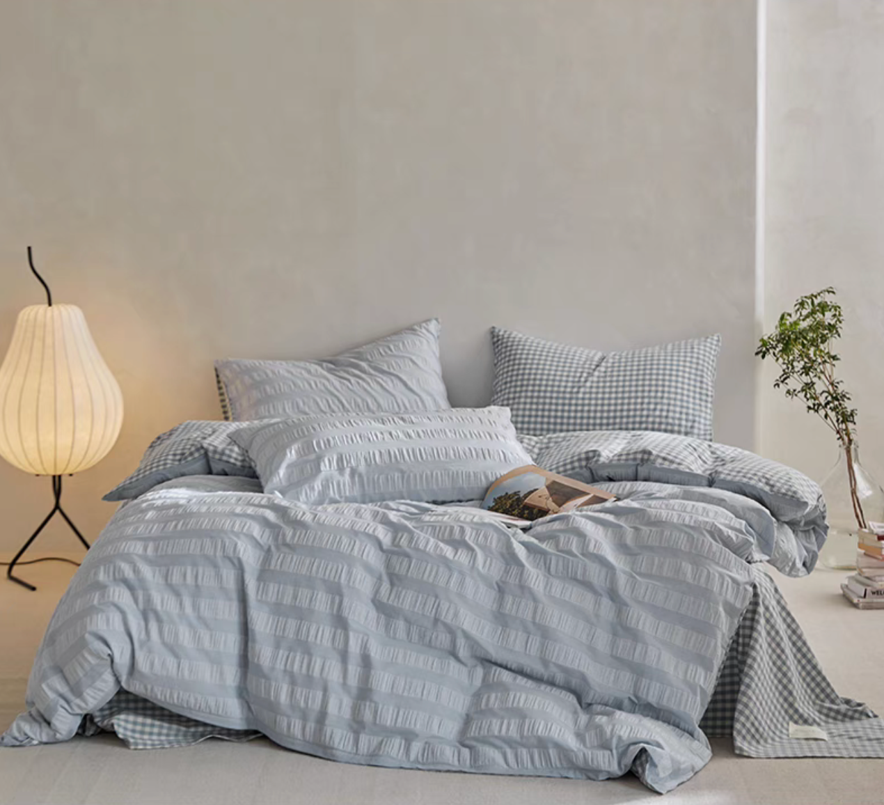 Grid Cotton Duvet, Sheet &amp; Shams Set