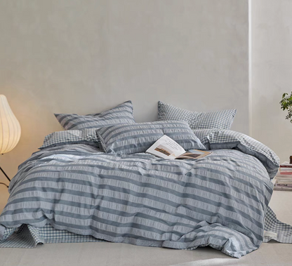 Grid Cotton Duvet, Sheet &amp; Shams Set