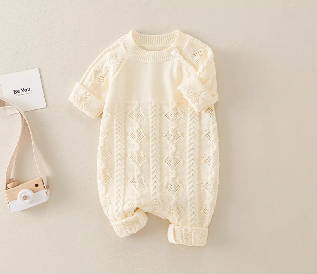 Lace/Cable Knit Baby Romper