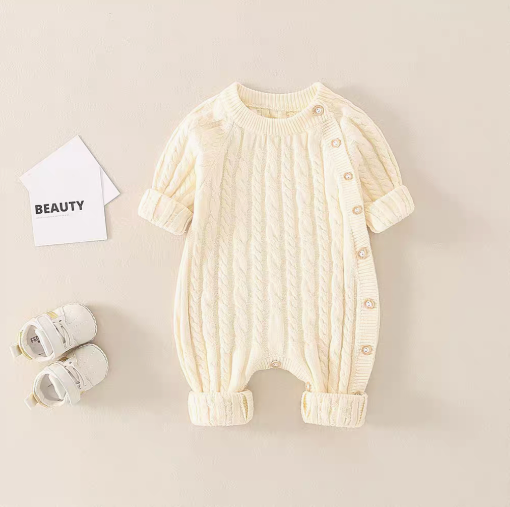 Lace/Cable Knit Baby Romper