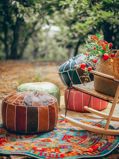 Moroccan Faux Leather Handmade Pouf