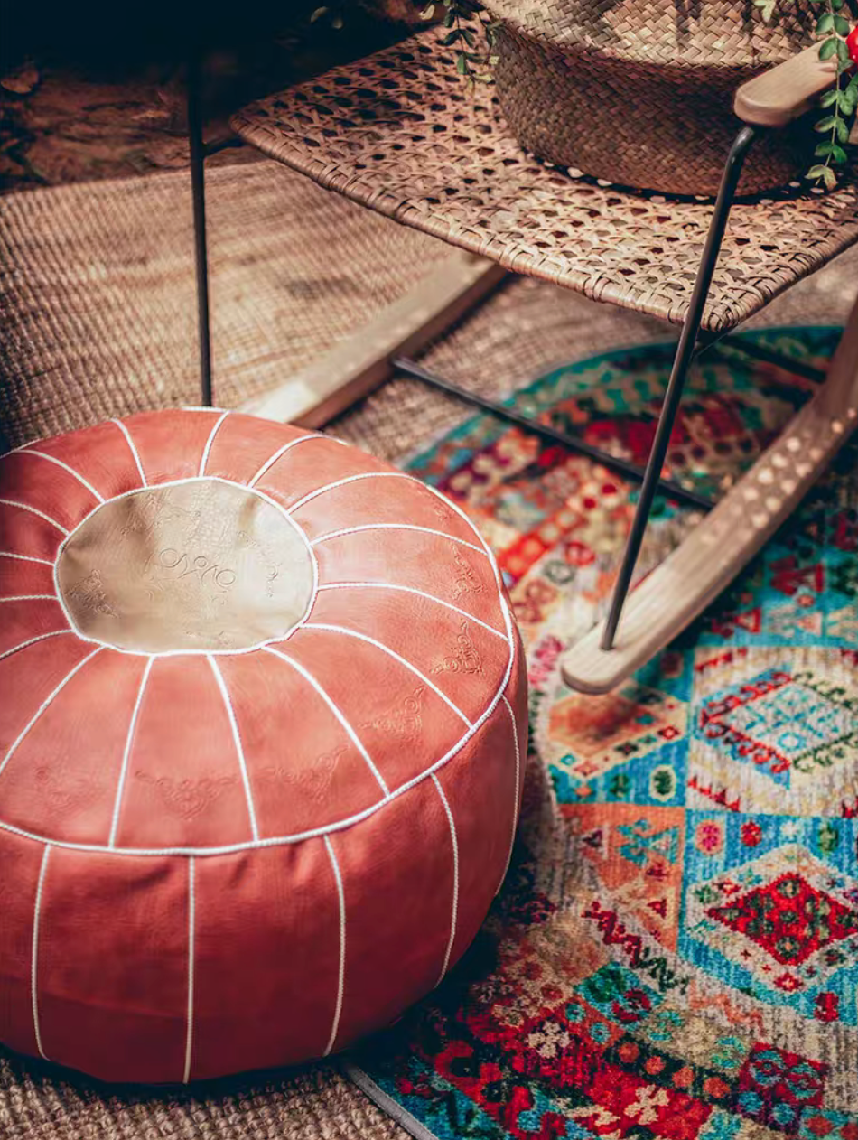 Moroccan Faux Leather Handmade Pouf