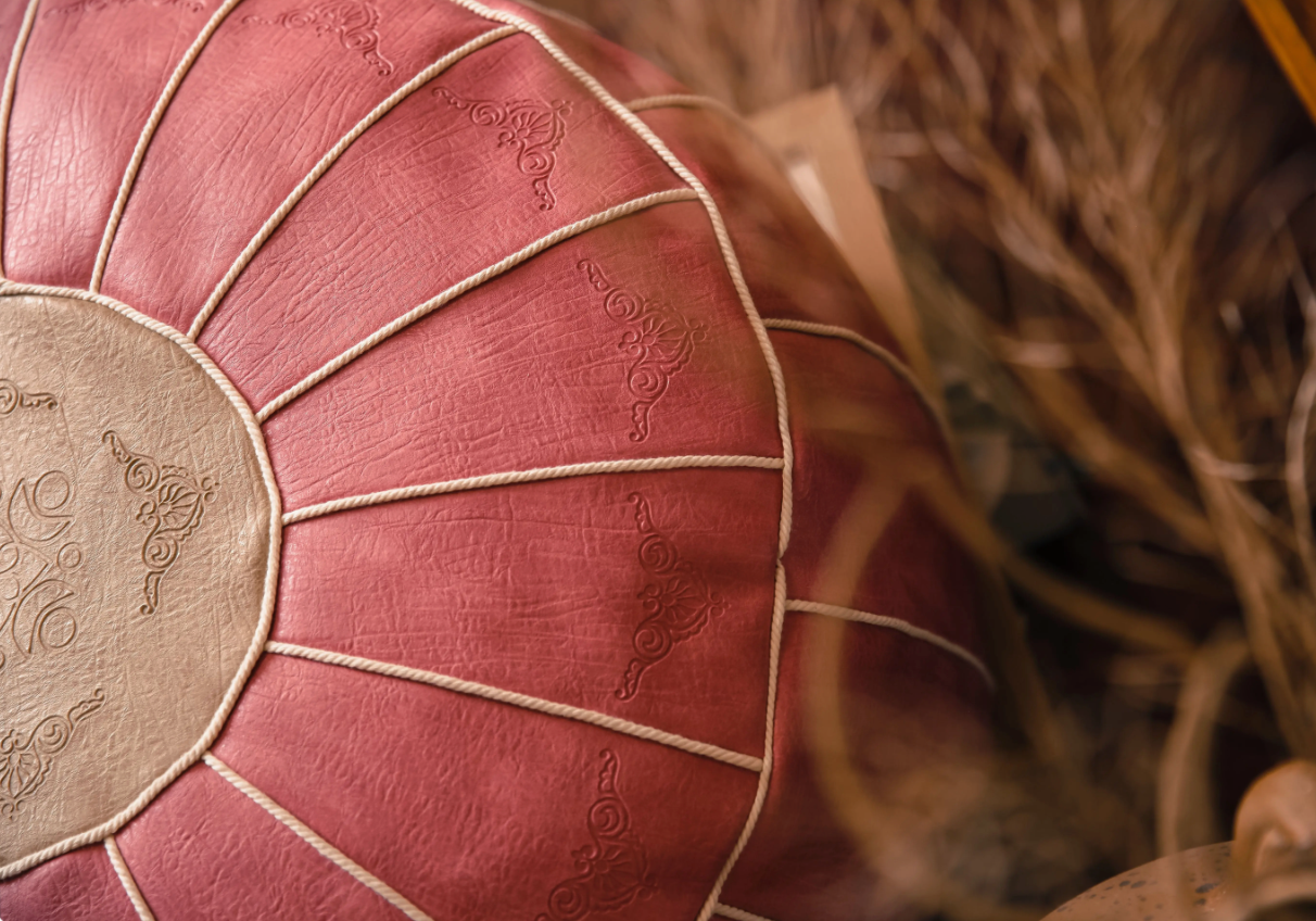 Moroccan Faux Leather Handmade Pouf