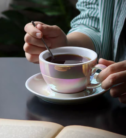 Luminous Iridescent Ceramic Coffee Cup &amp; Saucer