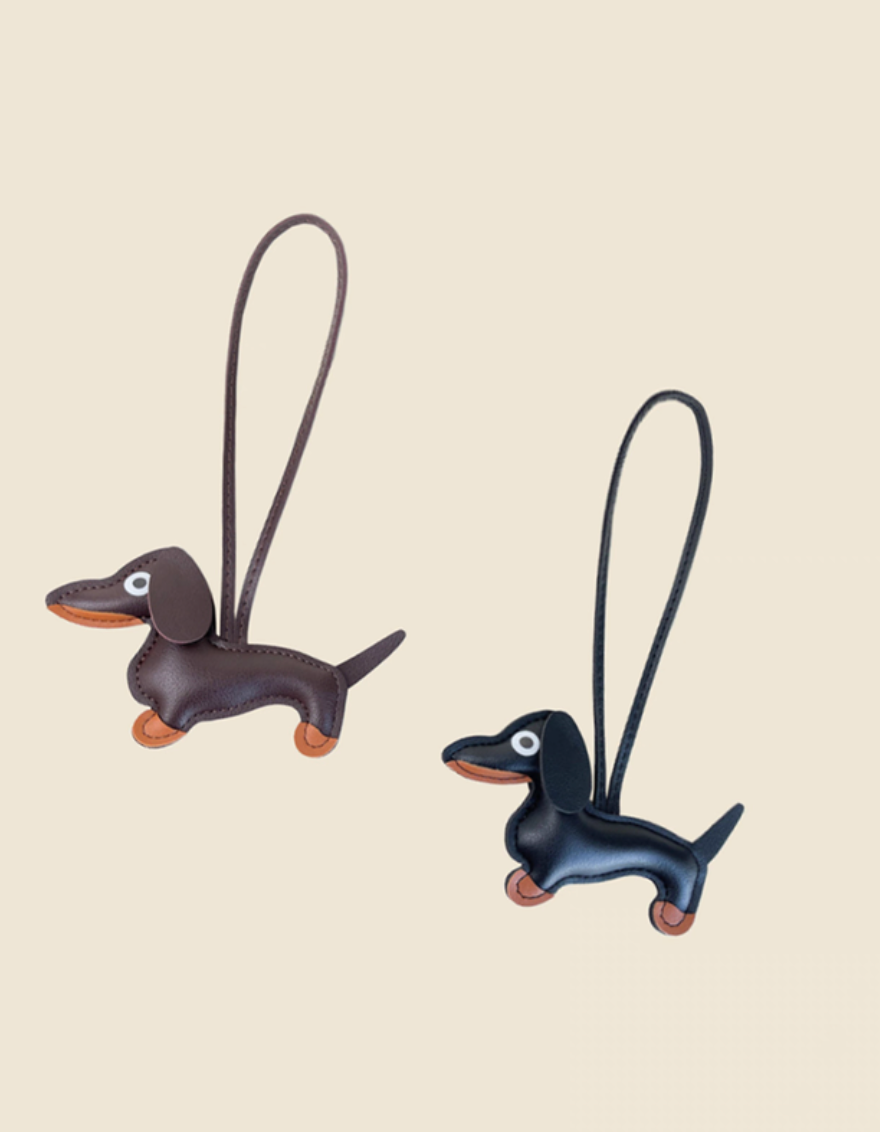 Dachshund Leather Keychain Charm