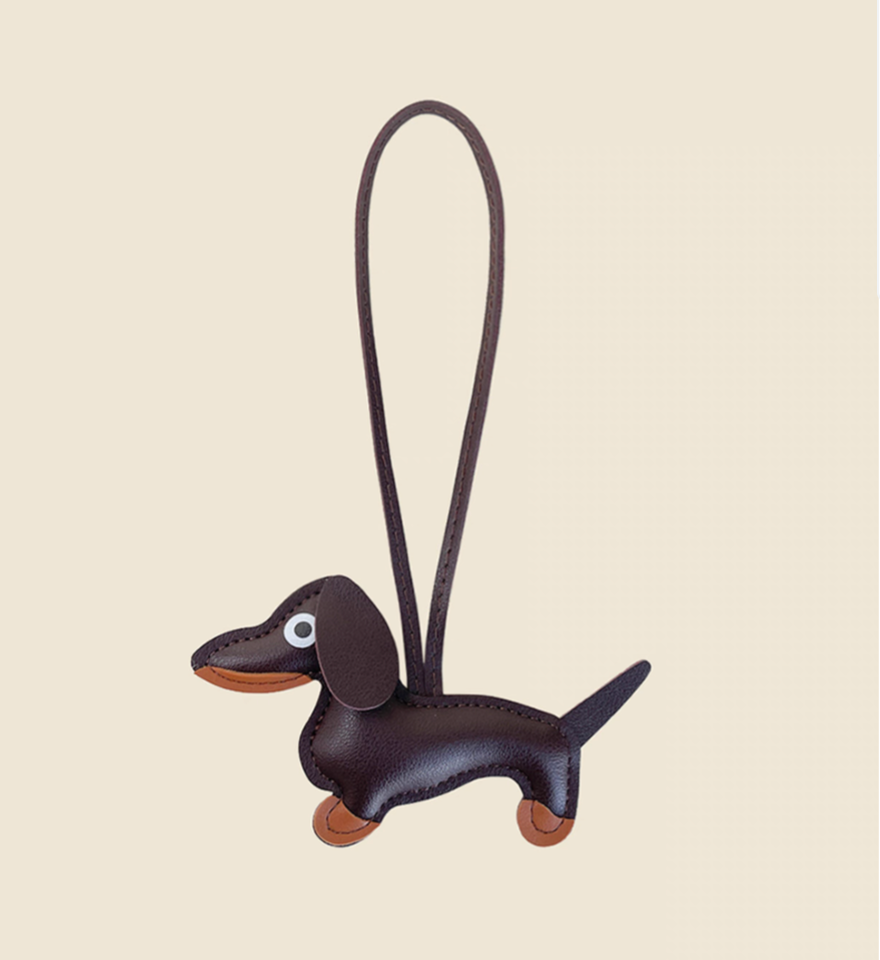 Dachshund Leather Keychain Charm