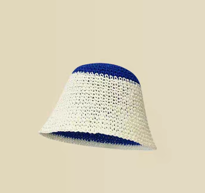 Color-Block Straw Bucket Hat