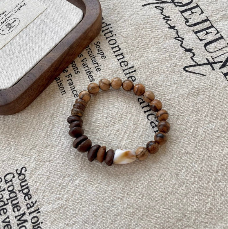 Vintage Coffee Bean and Wood Bracelet