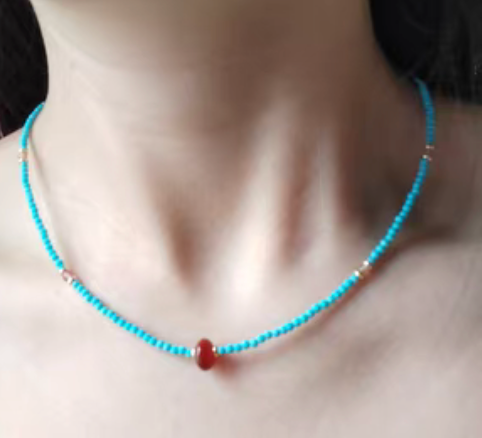 Vintage Turquoise and Red Agate Choker