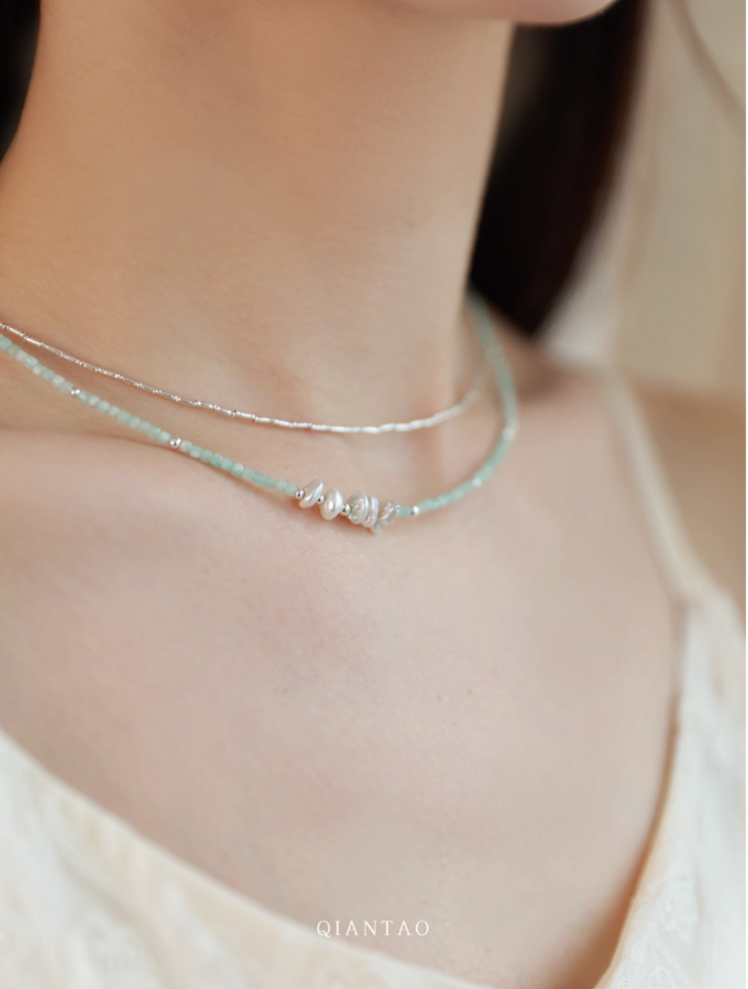 Amazonite and Baroque Pearl Choker