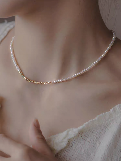 Glistening Pearl &amp; Gold Fragment Necklace