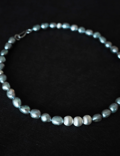 Grey Pearl Silver Necklace