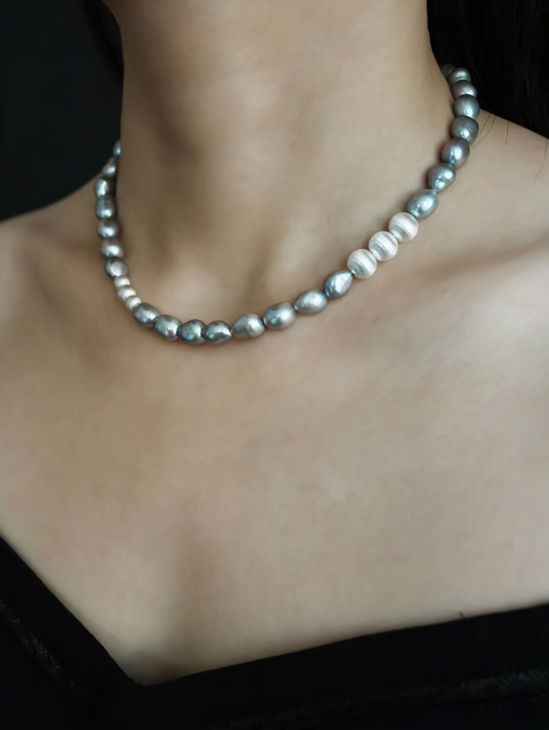 Grey Pearl Silver Necklace