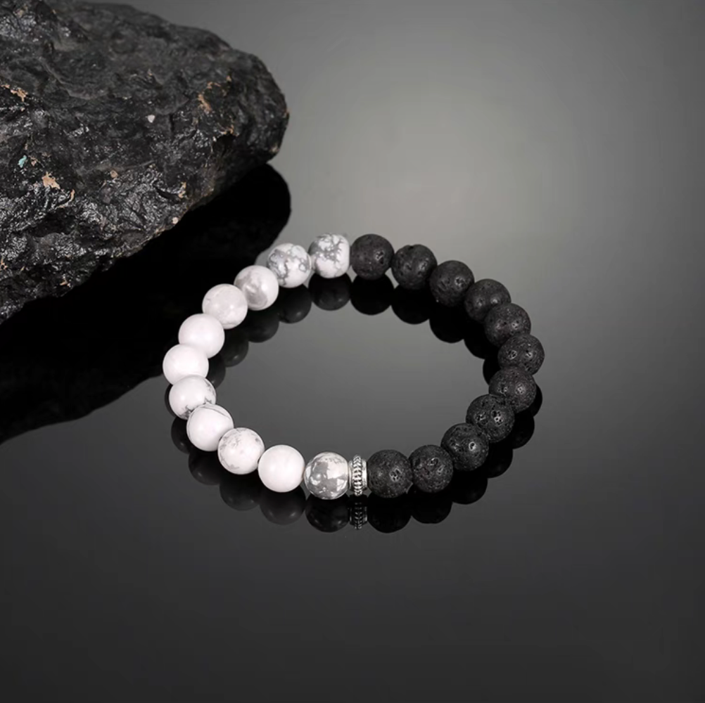 Day and Night Cracked Lava Stone Bracelet