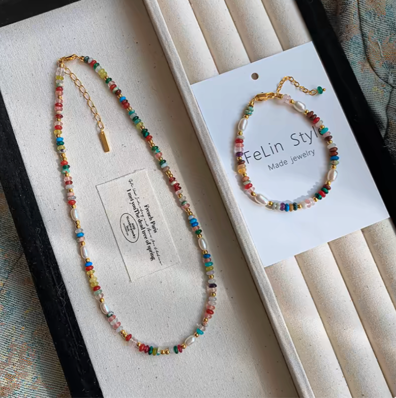 Colorful Gemstone &amp; Pearl Jewelry Set