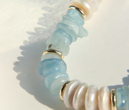 Coastal Aquamarine &amp; Pearl Choker