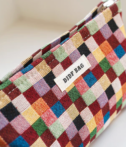 Vibrant Checkered Travel Makeup Bag