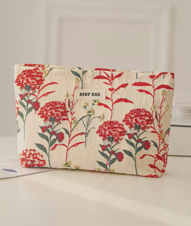 Portable Floral Embroidered Travel Makeup Bag