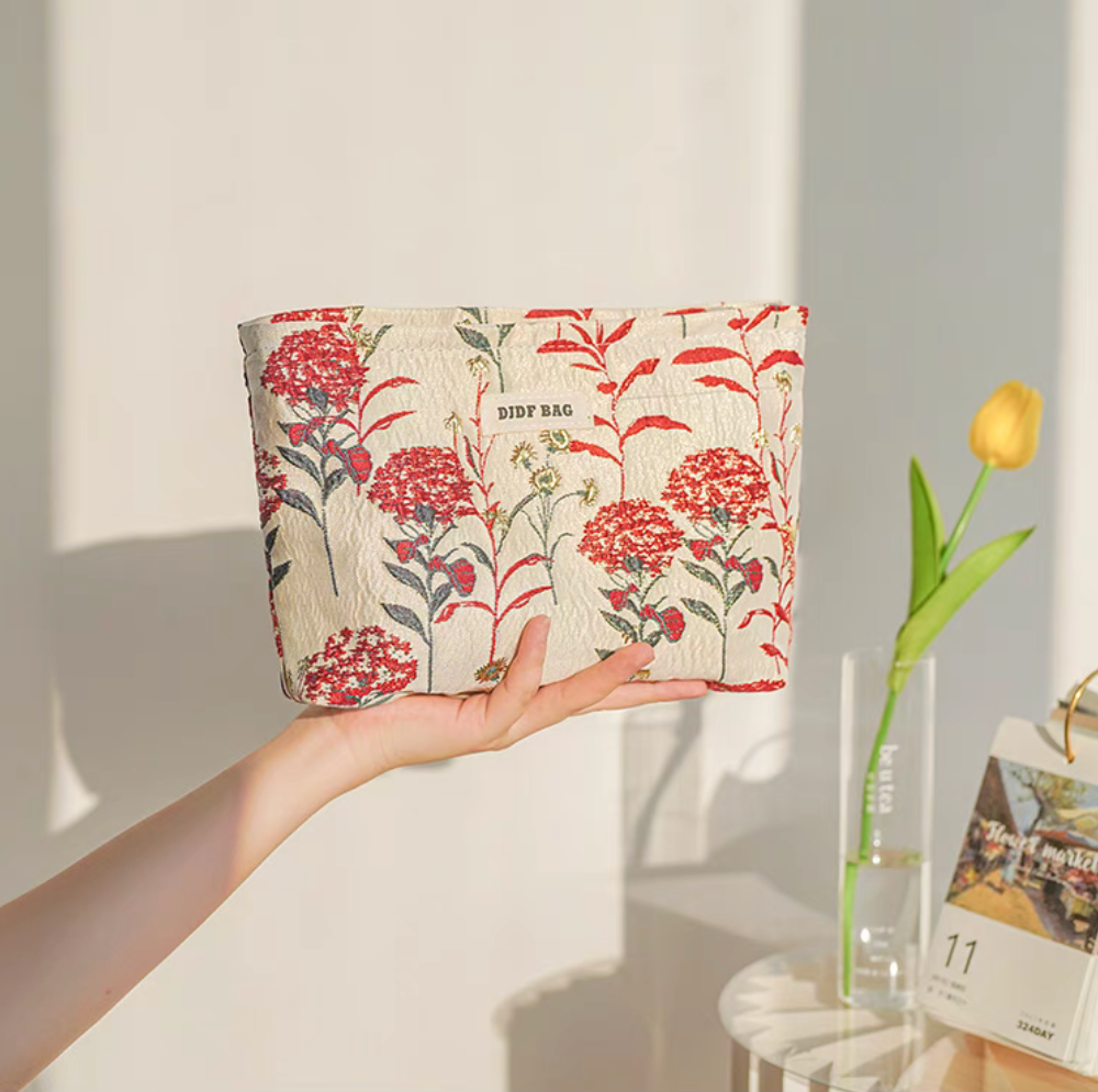 Portable Floral Embroidered Travel Makeup Bag