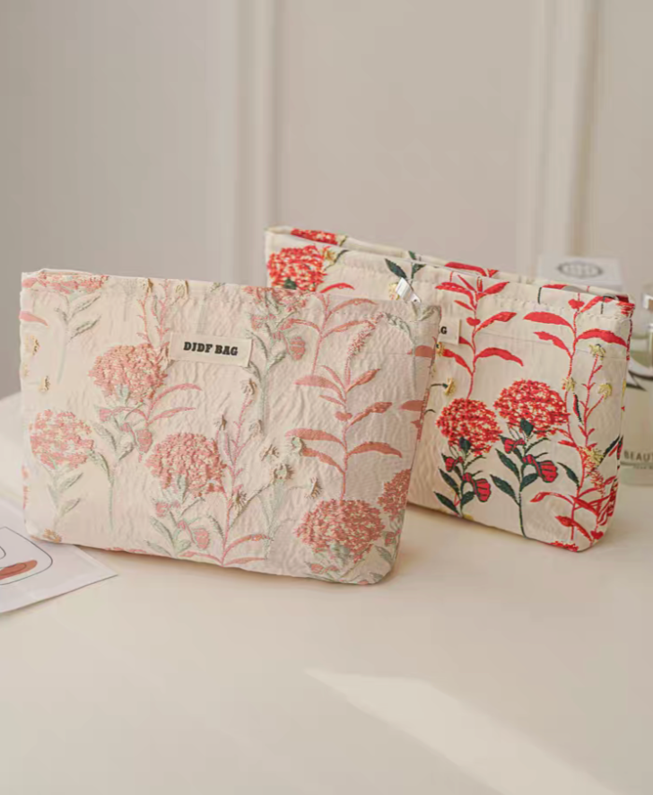 Portable Floral Embroidered Travel Makeup Bag