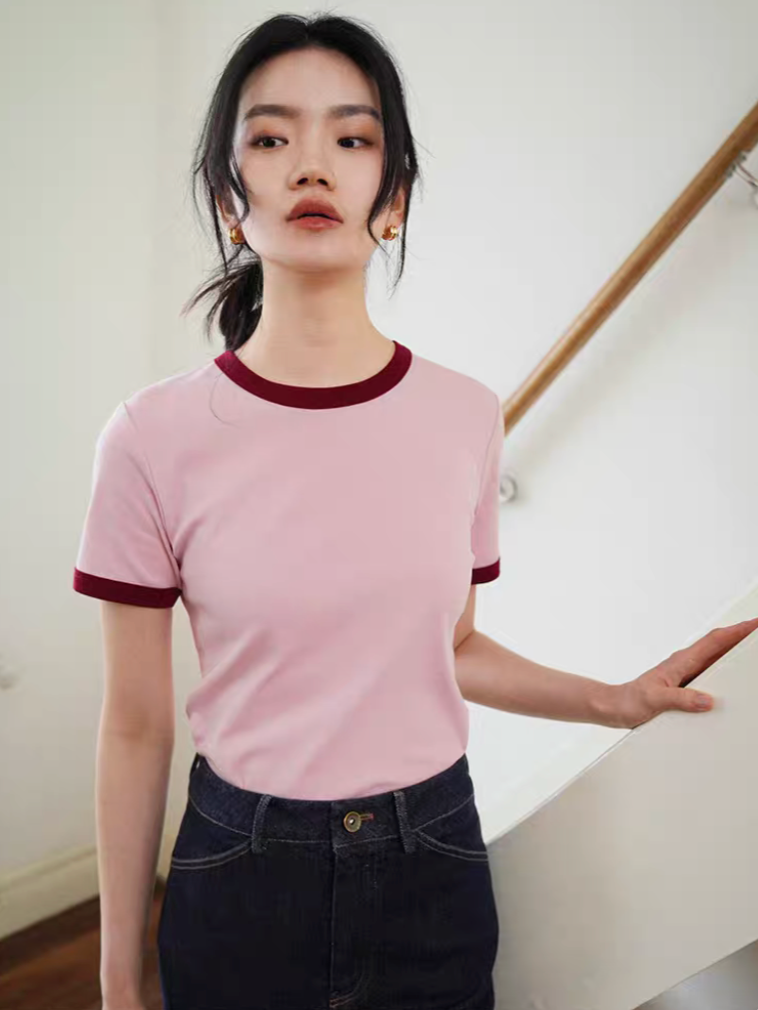 Vintage French Contrast Collar Tee