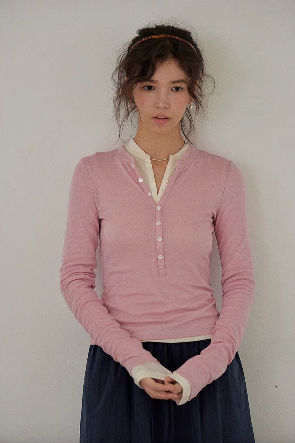 EcoSoft Tencel Wool Button-Up Long Sleeve Tee