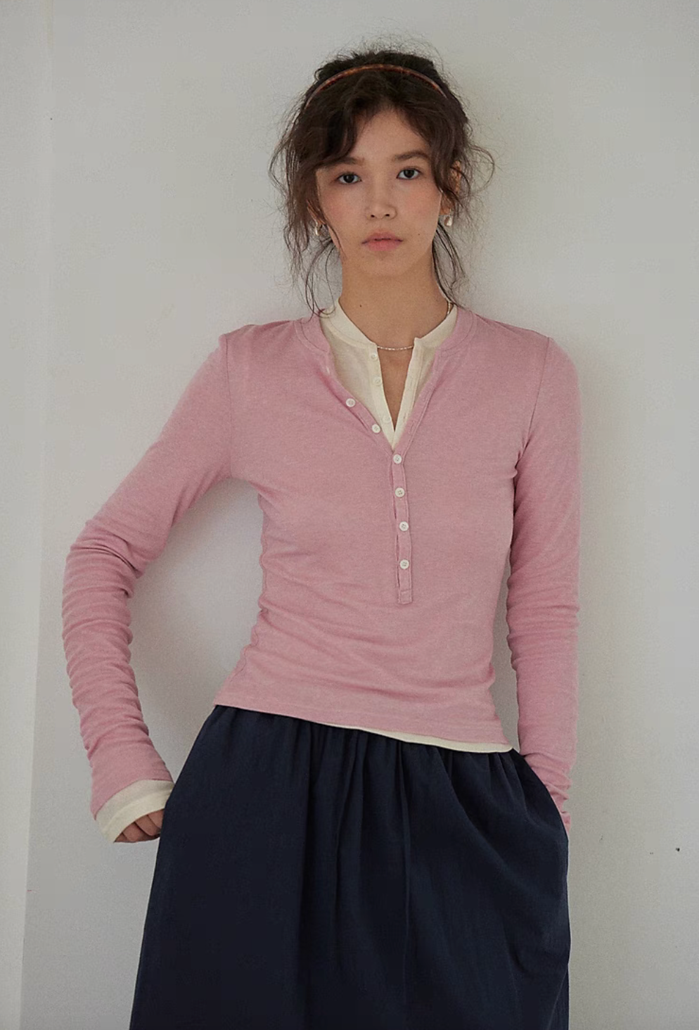 EcoSoft Tencel Wool Button-Up Long Sleeve Tee