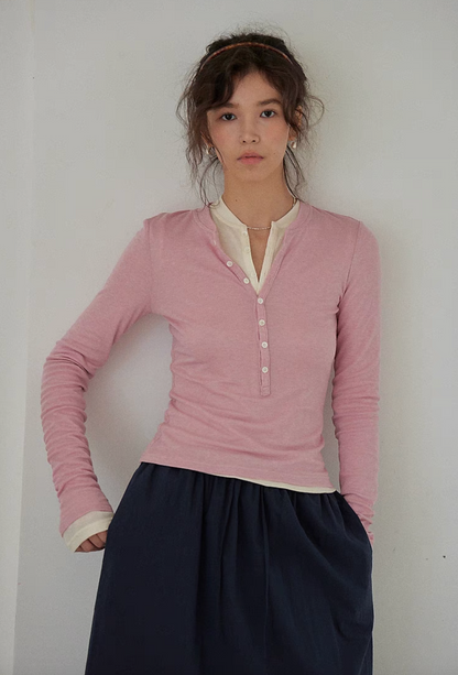 EcoSoft Tencel Wool Button-Up Long Sleeve Tee