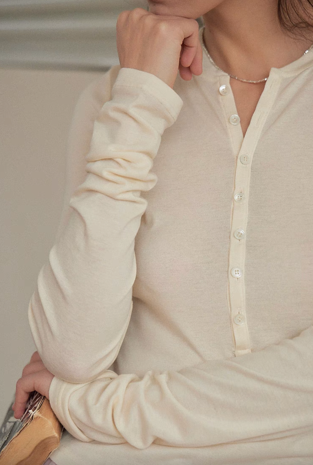 EcoSoft Tencel Wool Button-Up Long Sleeve Tee