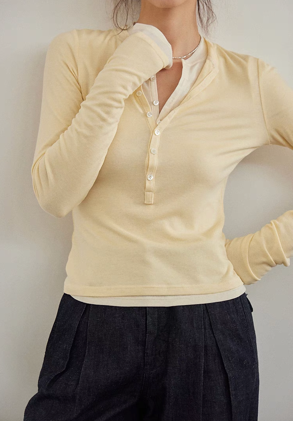 EcoSoft Tencel Wool Button-Up Long Sleeve Tee