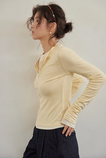 EcoSoft Tencel Wool Button-Up Long Sleeve Tee