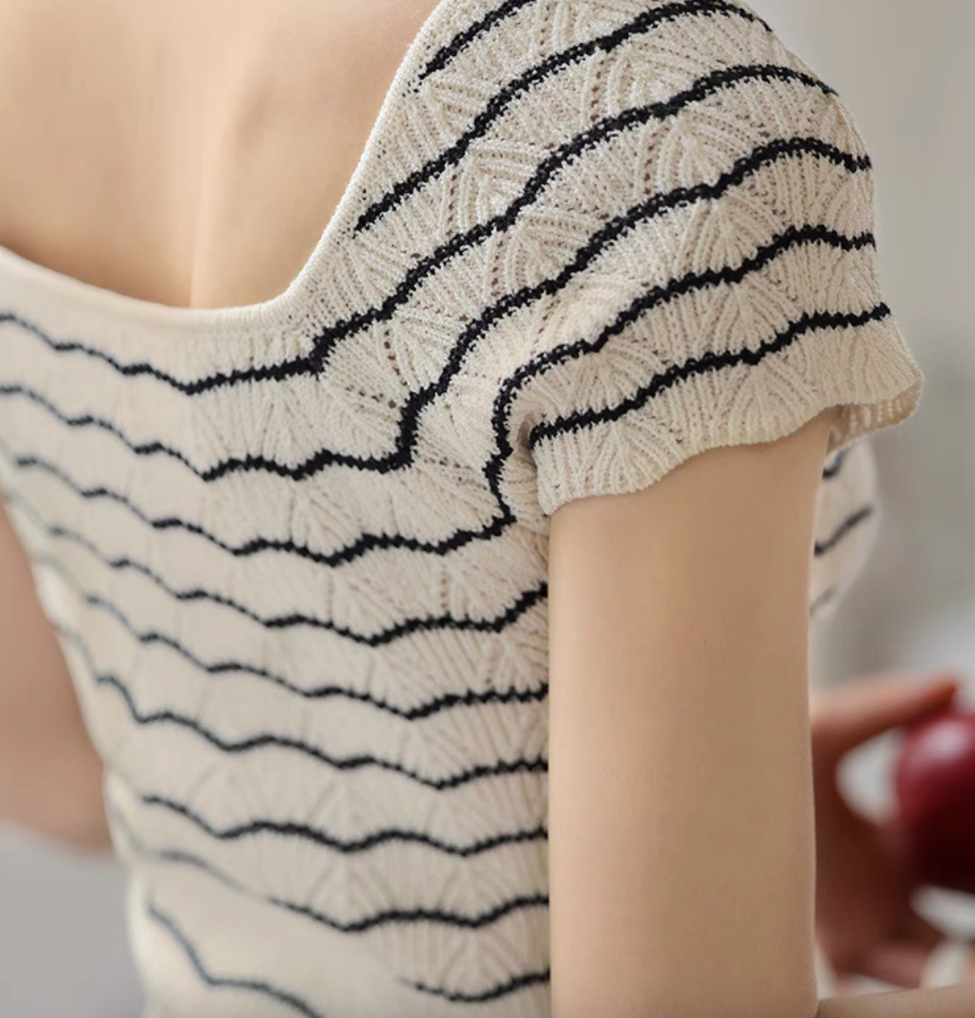 Vintage Stripe Flutter Sleeve Knit Top