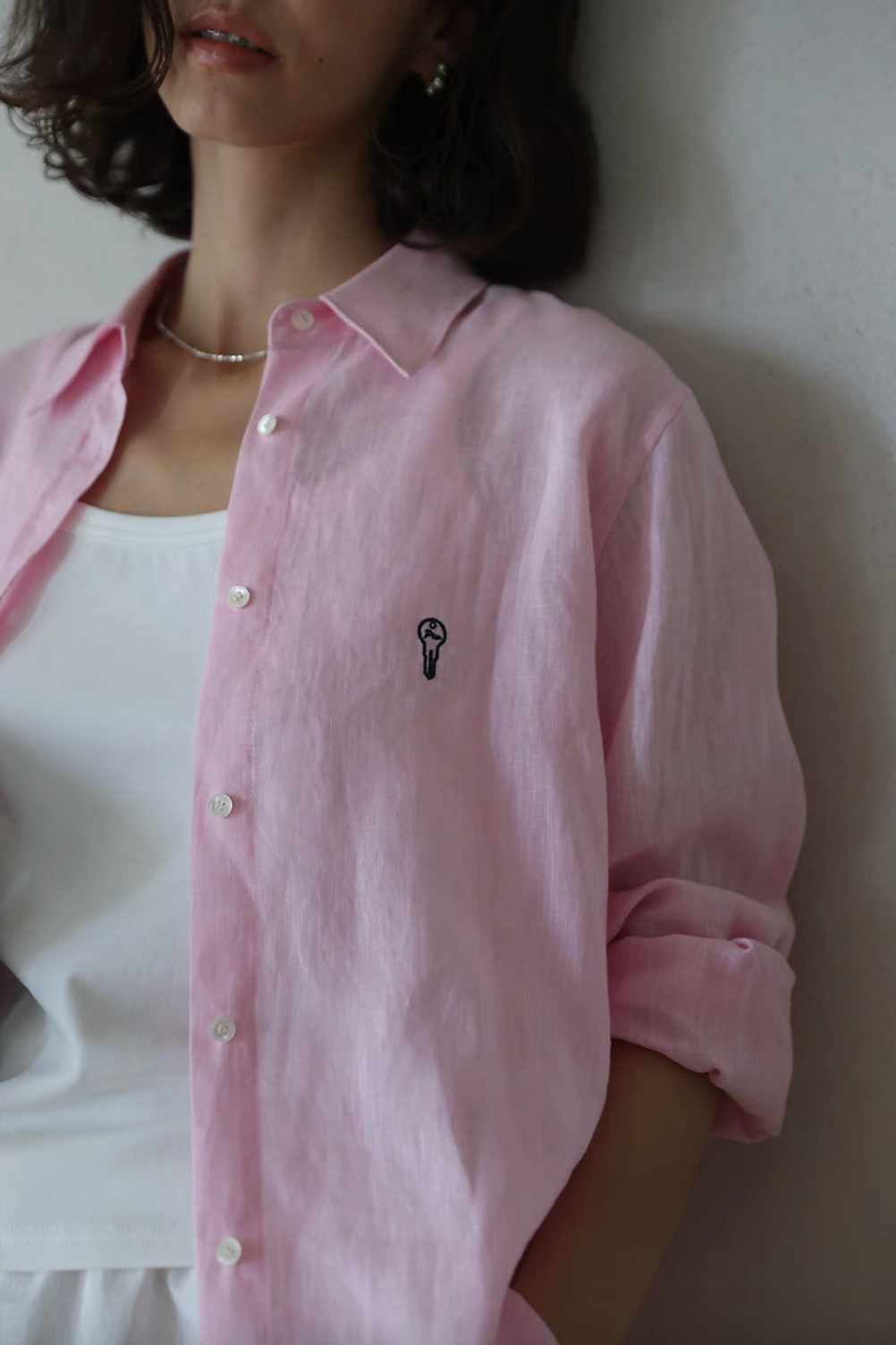 Embroidered Linen Relaxed Long Sleeve Shirt