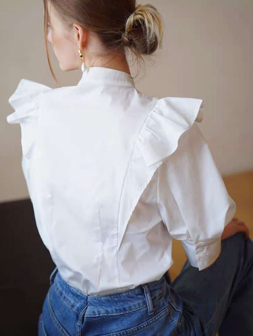 Ruffle Collar Lantern Sleeve Blouse