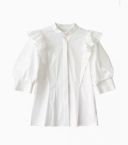 Ruffle Collar Lantern Sleeve Blouse