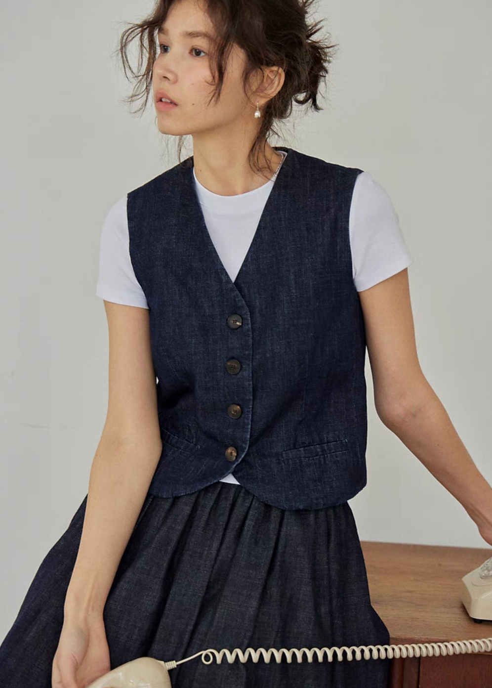 Timeless Denim Vest &amp; High-Waist Skirt Set