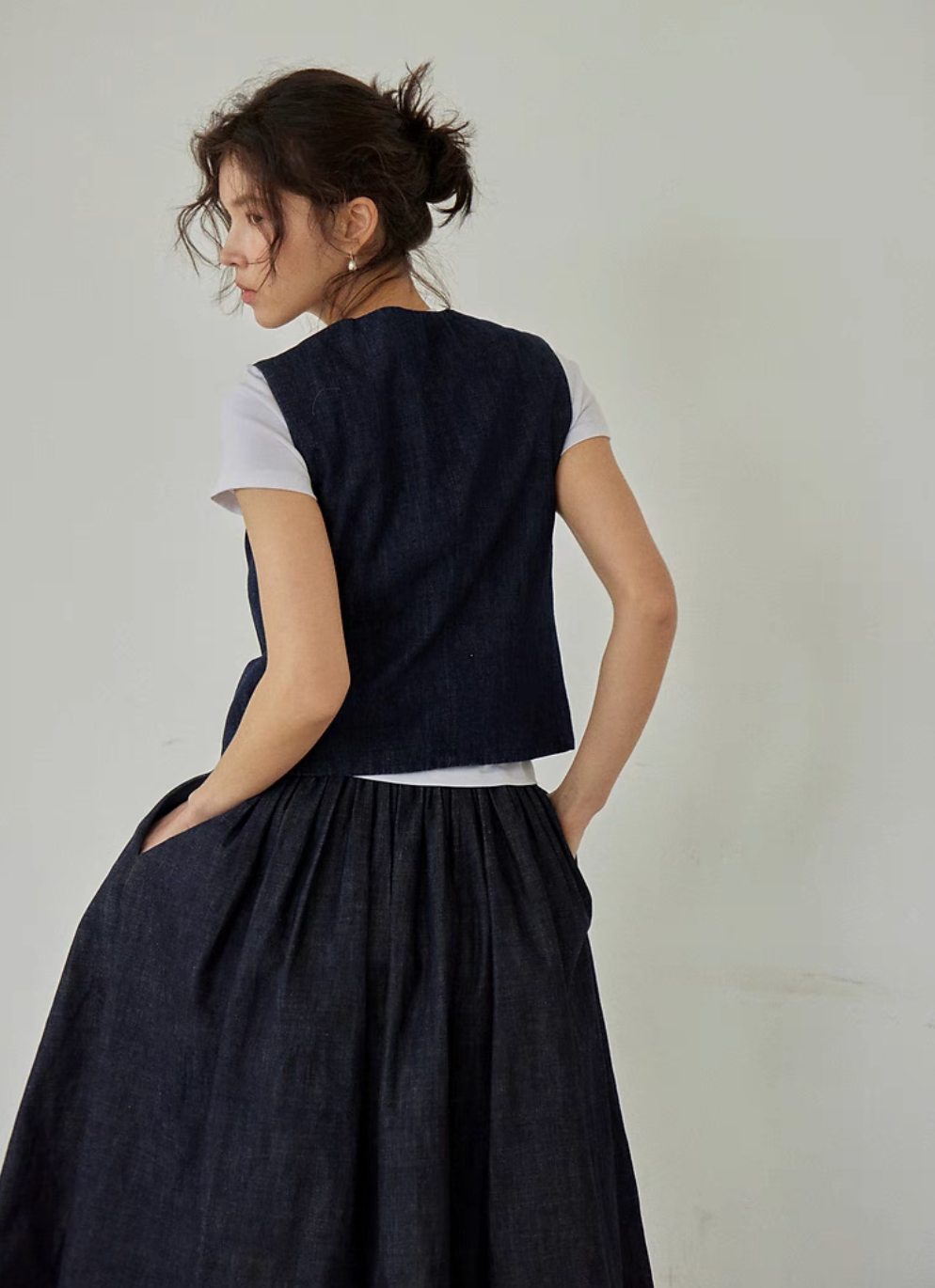 Timeless Denim Vest &amp; High-Waist Skirt Set