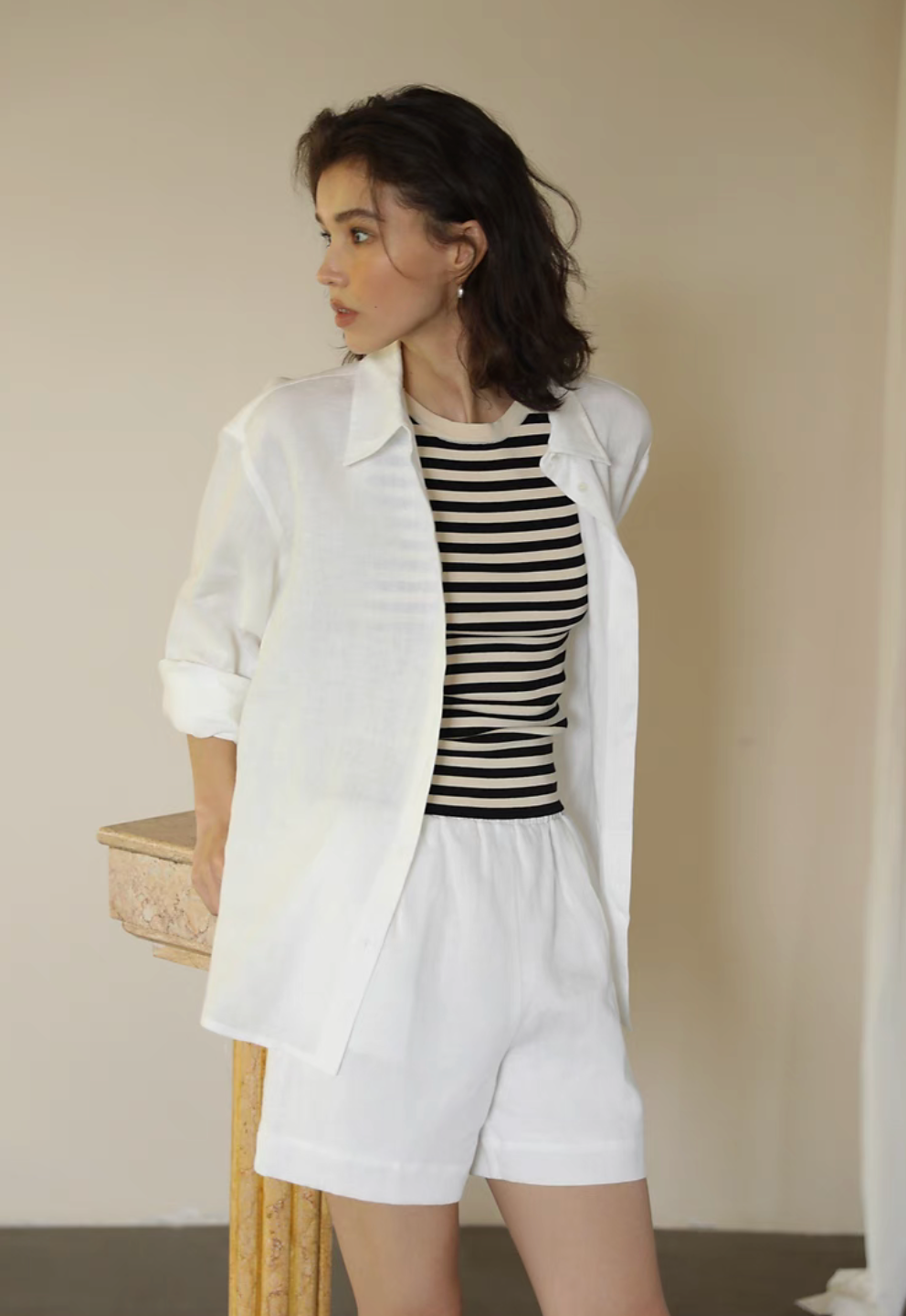 Linen Collared Shirt &amp; Shorts Set