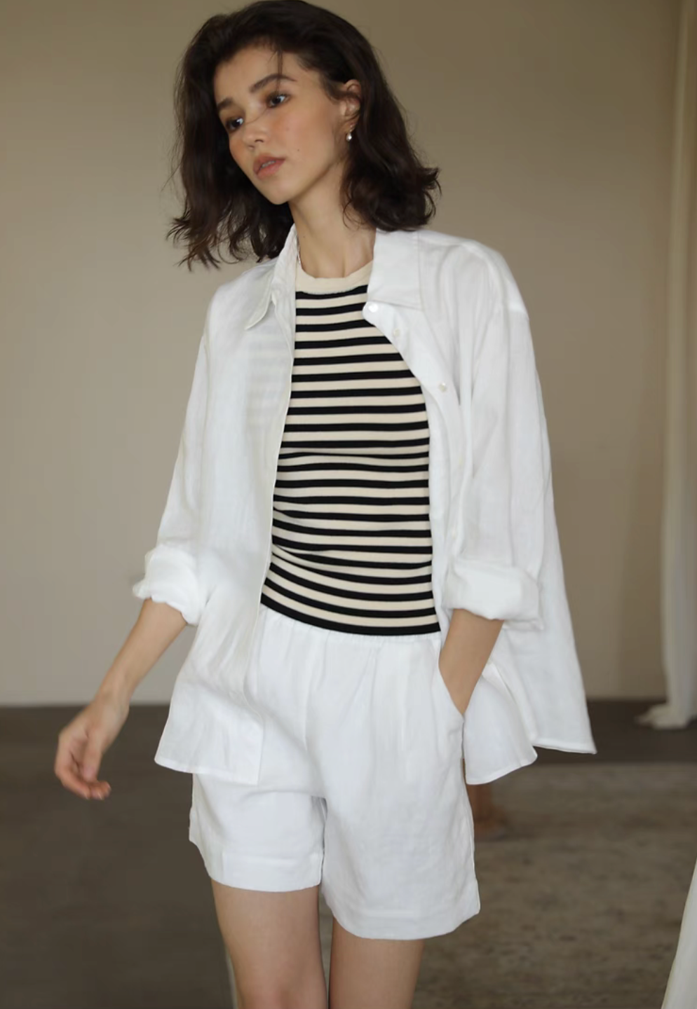 Linen Collared Shirt &amp; Shorts Set