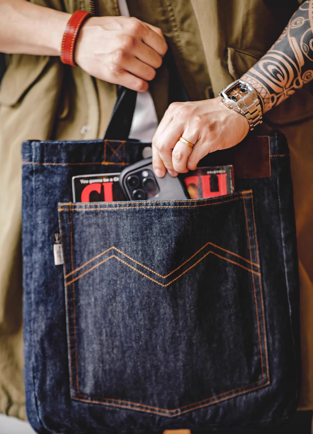 Reversible Embroidered Denim Tote