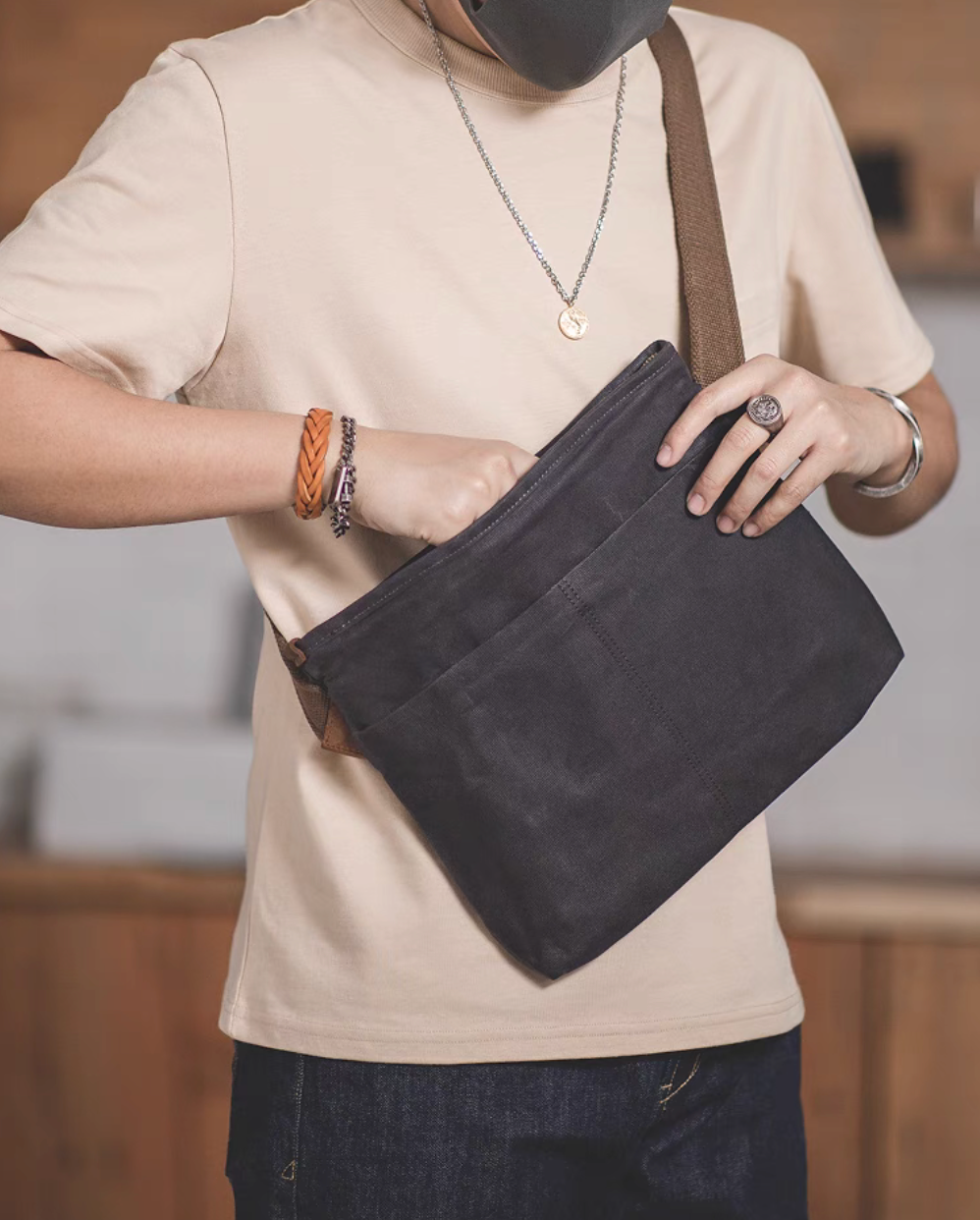 Retro Waxed Canvas Messenger Bag