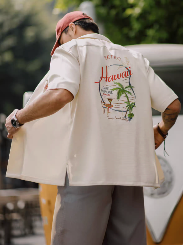 Retro Hawaii Embroidered Short Sleeve Shirt