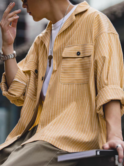 Retro Striped Cuban Collar Shirt