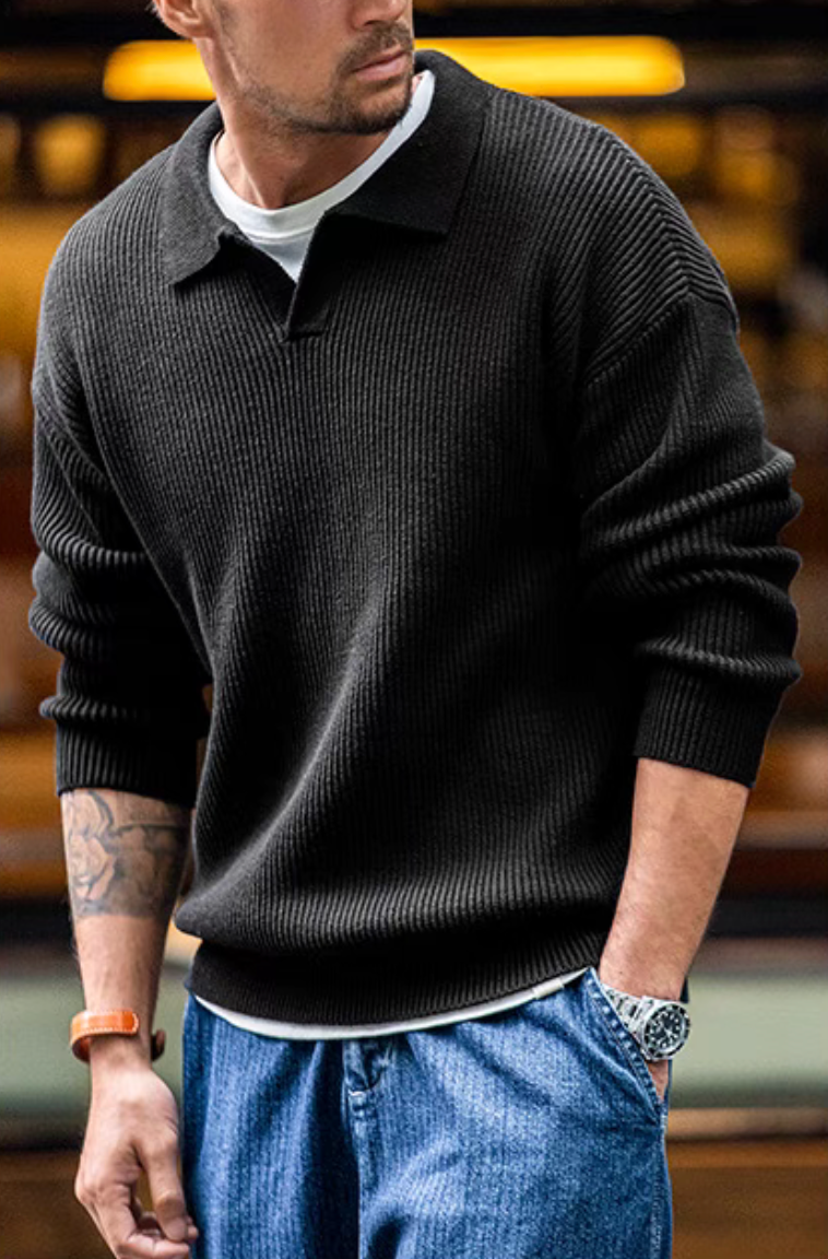 Classic Ribbed Knit Polo Shirt