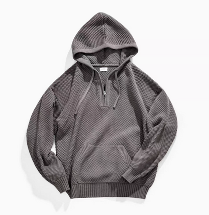 Textured Knit Quarter-Zip Hoodie