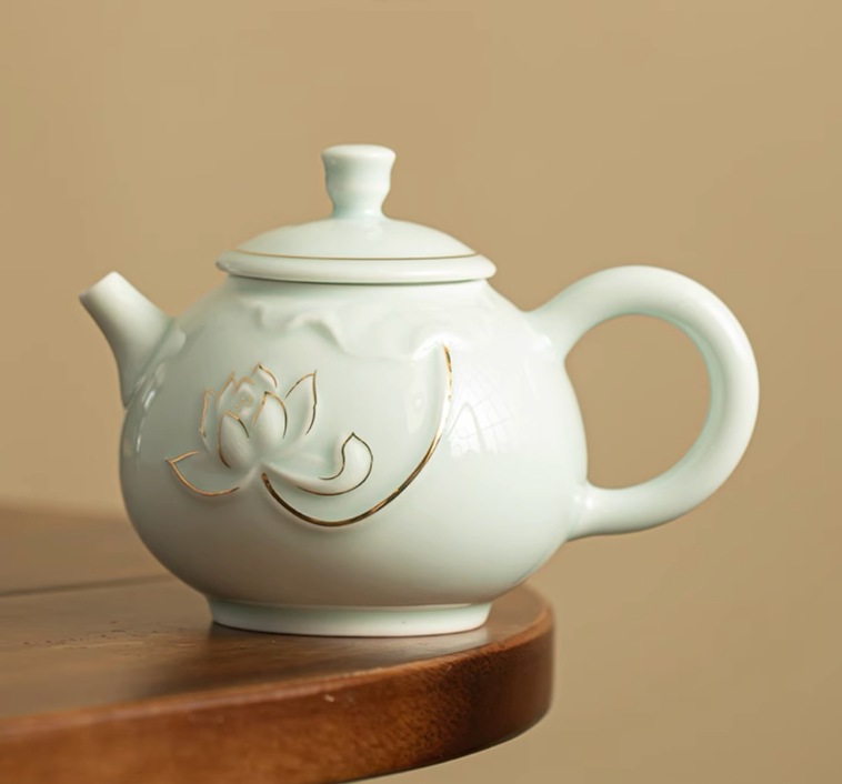 Yingqing Lotus Relief Ceramic Teapot