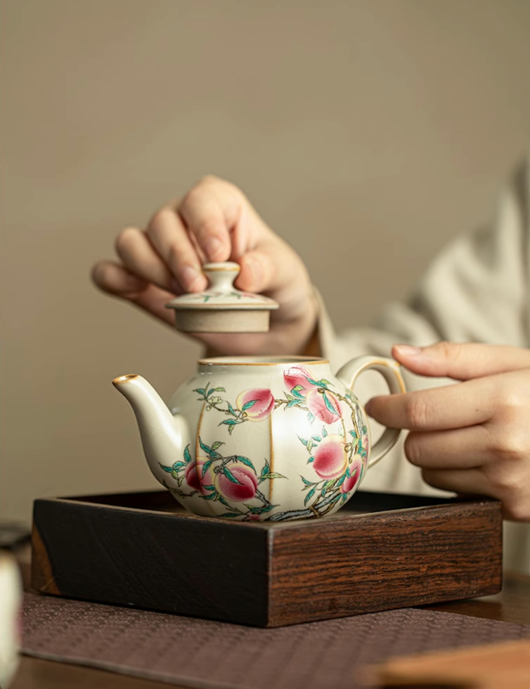 Nine Peach Ru Kiln Crackle Glazed Teapot