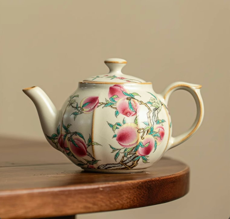 Nine Peach Ru Kiln Crackle Glazed Teapot